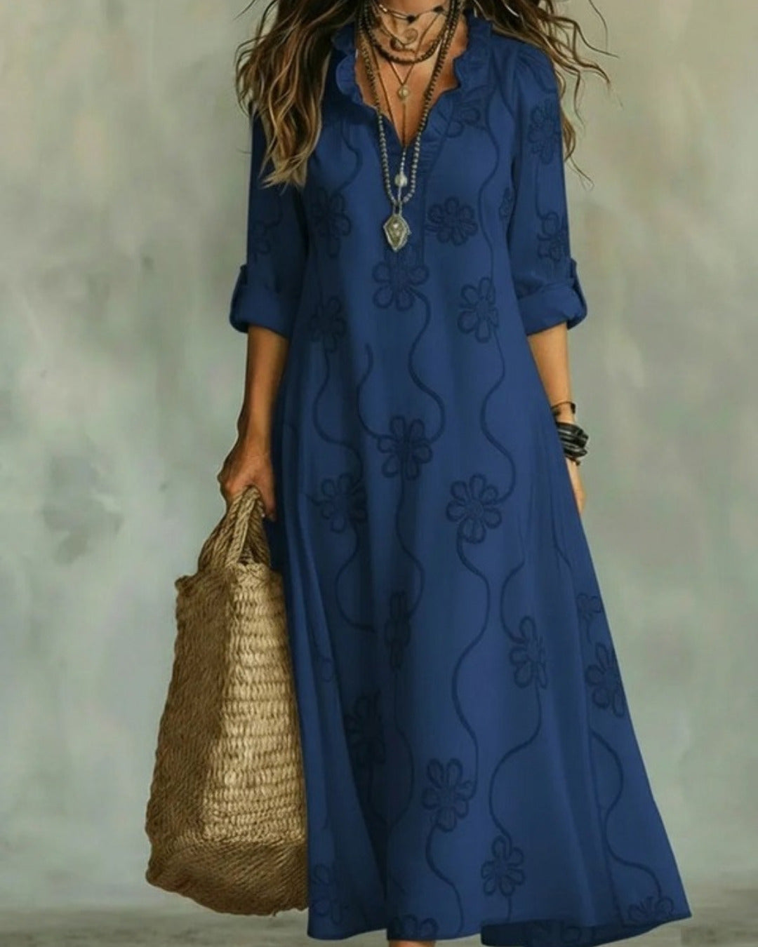 Verity tonal floral maxi dress in Navy, full length