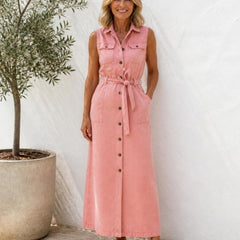 Bronte sleeveless denim maxi shirt dress in Pink