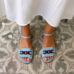 Erica sandals on foot, seen from above