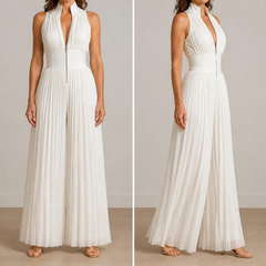 Linnea jumpsuit in White — front view and side view
