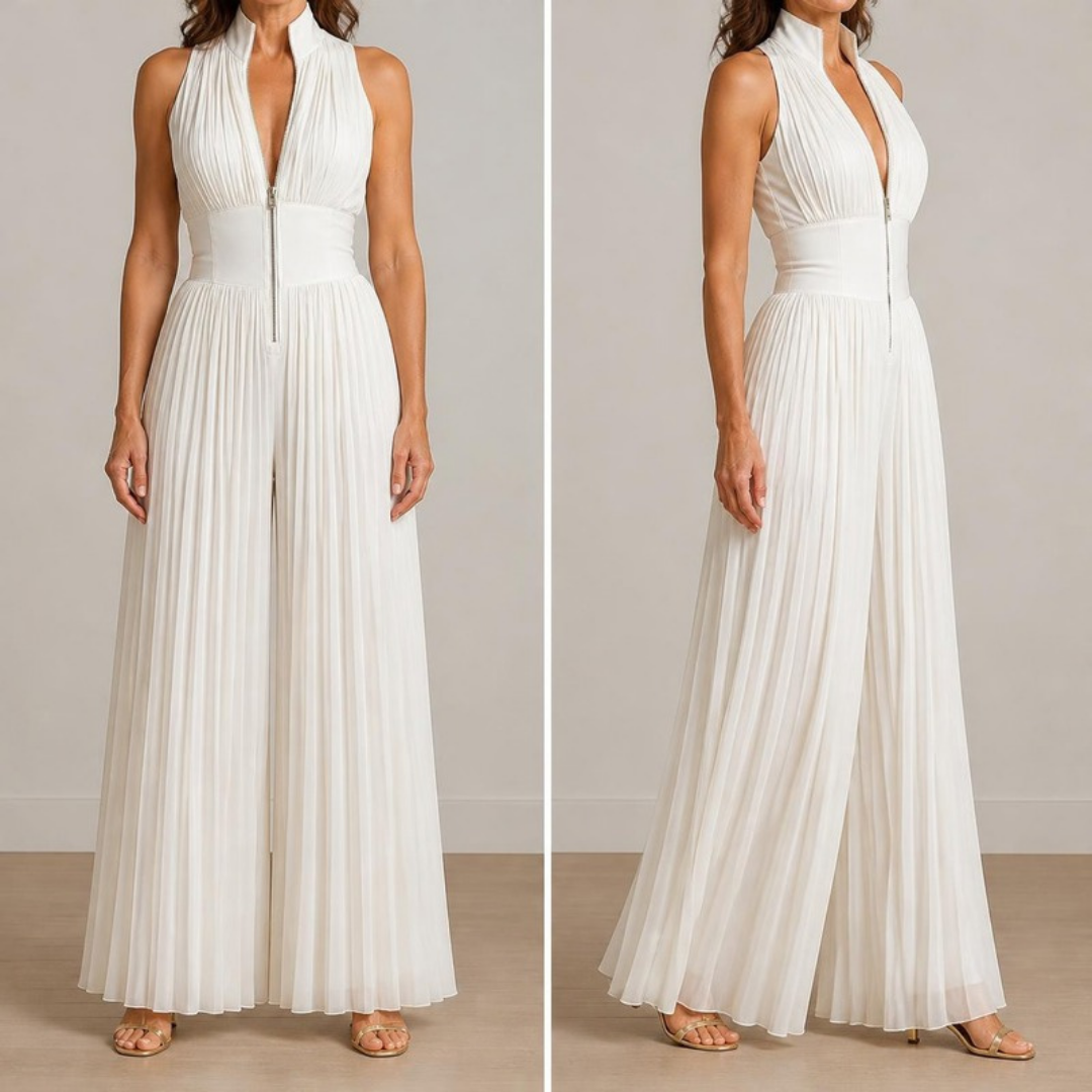 Linnea jumpsuit in White — front view and side view