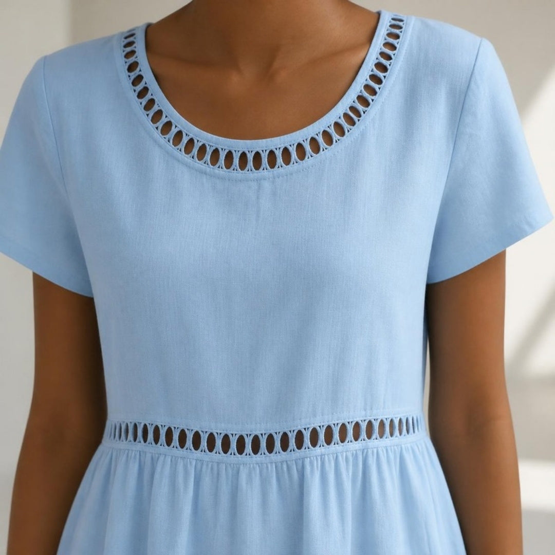 Rosemary midi dress cut-out trim detail at the neckline and waist