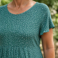 Georgina summer dress round neckline, flutter sleeve and speckle print detail