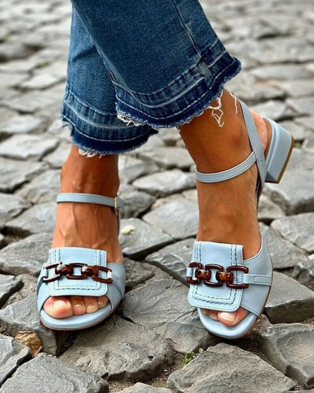 Erica sandals worn with cropped jeans