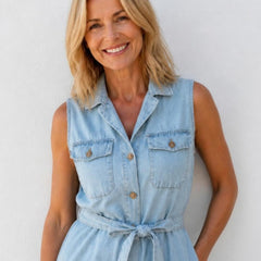 Bronte denim maxi dress, collar and chest pocket detail