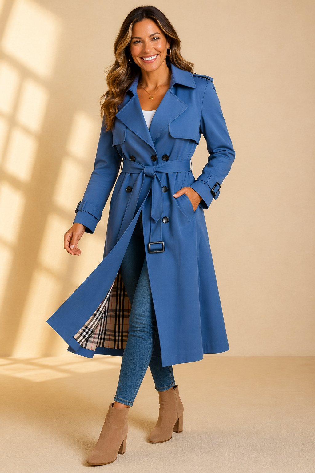 Stevie | Elegant Women's Long Trench Coat with Waist Belt