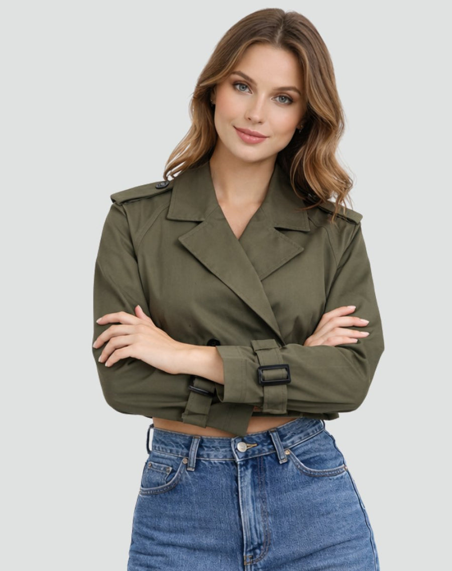 Camilla | Women's Cropped Tailored Double-Breasted Trench Coat