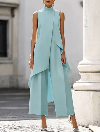 Fiorella draped high-neck jumpsuit in Light Blue