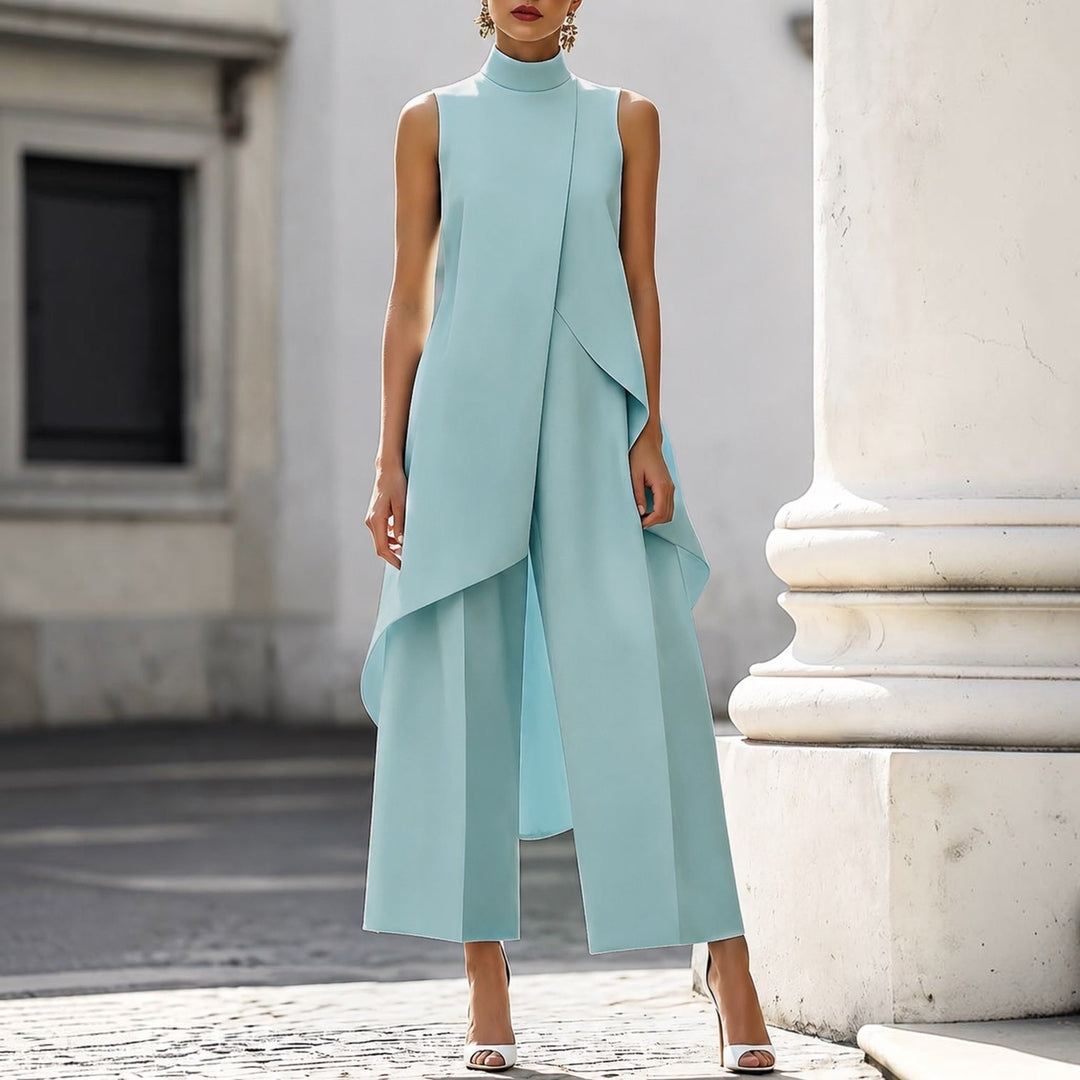 Fiorella draped high-neck jumpsuit in Light Blue