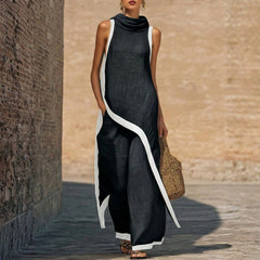 Ingrid cowl-neck top and wide-leg pant set in Black