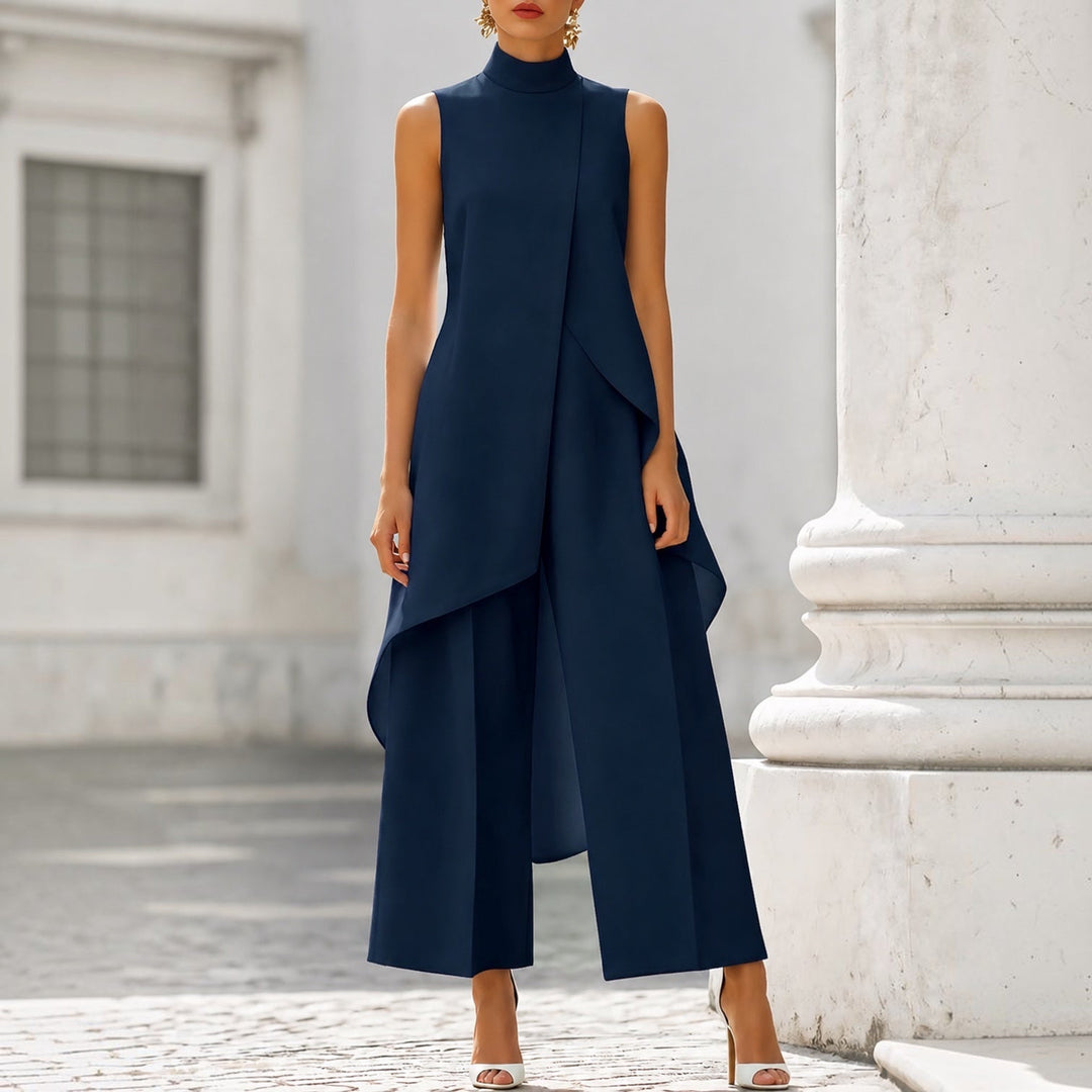 Fiorella draped high-neck jumpsuit in Navy
