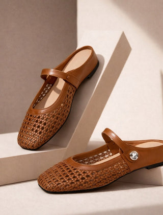 Maisie mule flats in Brown — pair on a neutral studio step