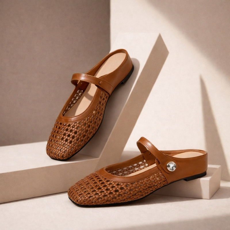 Maisie mule flats in Brown — pair on a neutral studio step