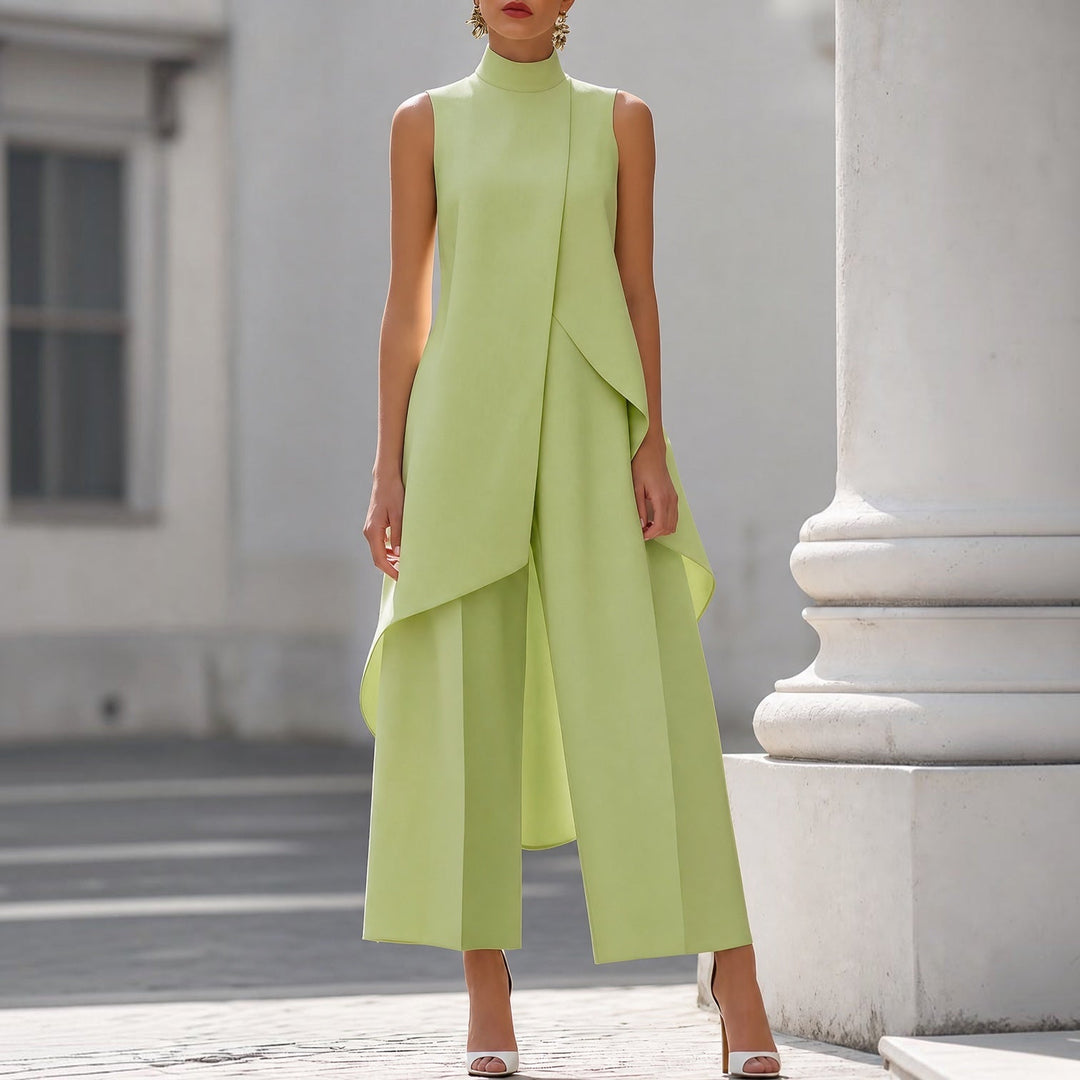 Fiorella draped high-neck jumpsuit in Sage Green