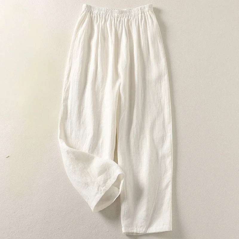 Greta Wide-Leg Pull-On Trousers – White