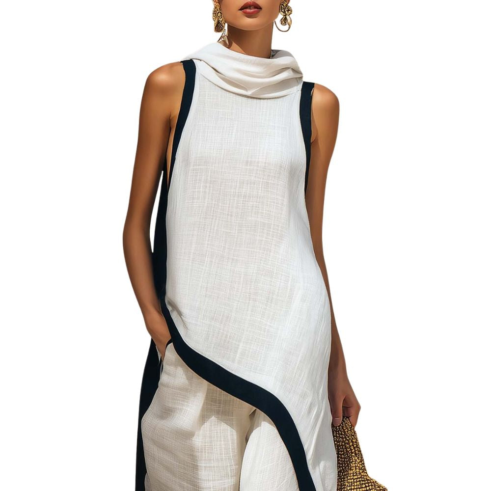 Ingrid set in White, cowl neck and contrast trim