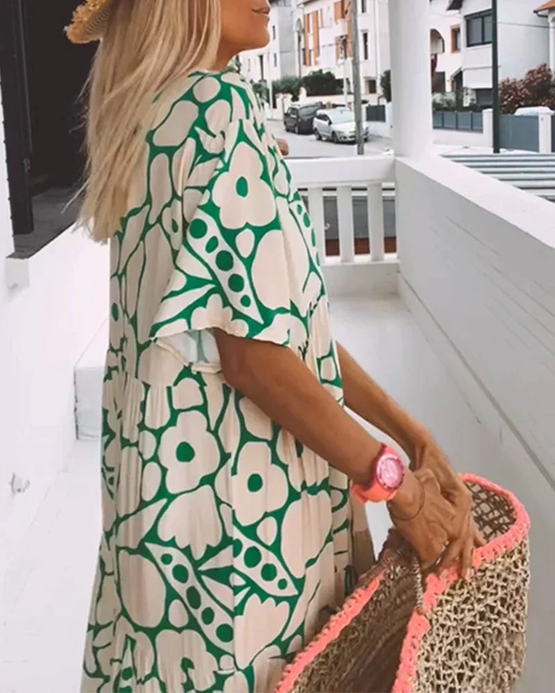 CHRISTINE | Long Summer Dress with Flowing Cut and Elegant Graphic Pattern