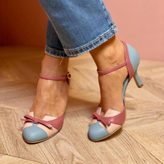 Tabitha two-tone bow heels in Dusty Blue