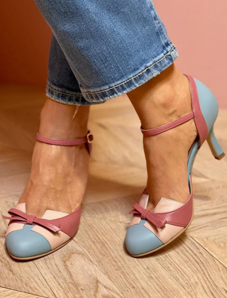 Tabitha two-tone bow heels in Dusty Blue