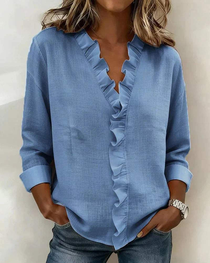 Amelie | Lightweight Ruffled V-Neck Blouse