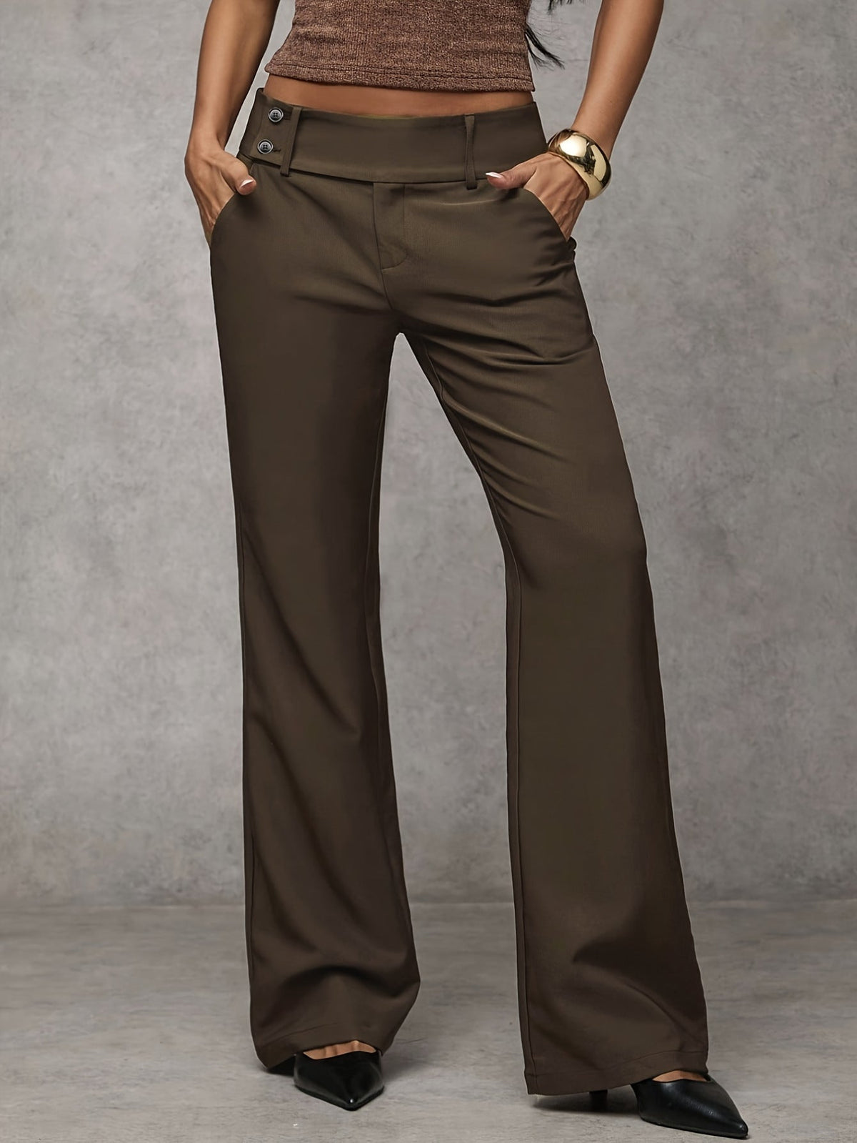 Philippa high-waist wide-leg trousers in Brown