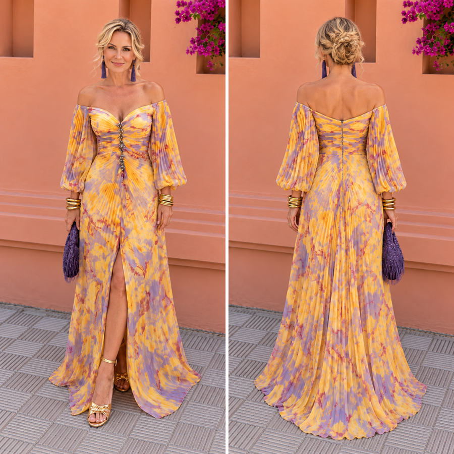 Gregoria™ | Tummy Flattering Long Floral Dress with Deep Neckline