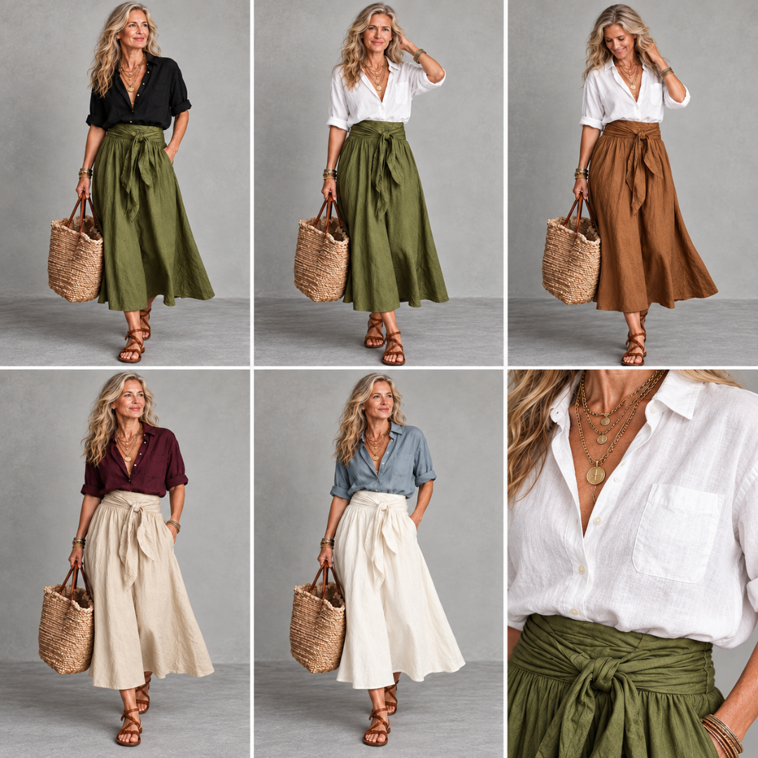 RIVER | Two-Piece Set: Black Top and Olive Green Midi Skirt