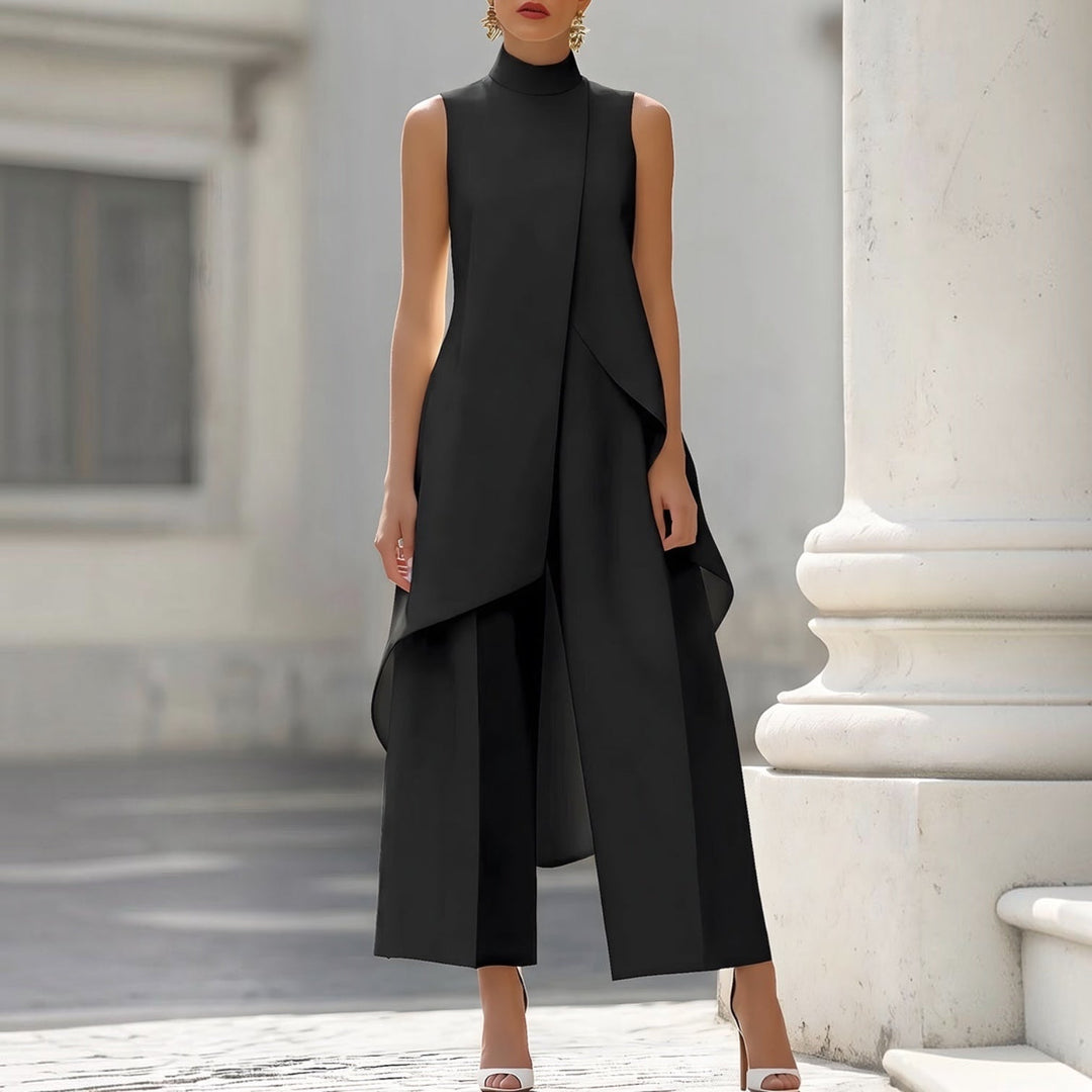 Fiorella draped high-neck jumpsuit in Black