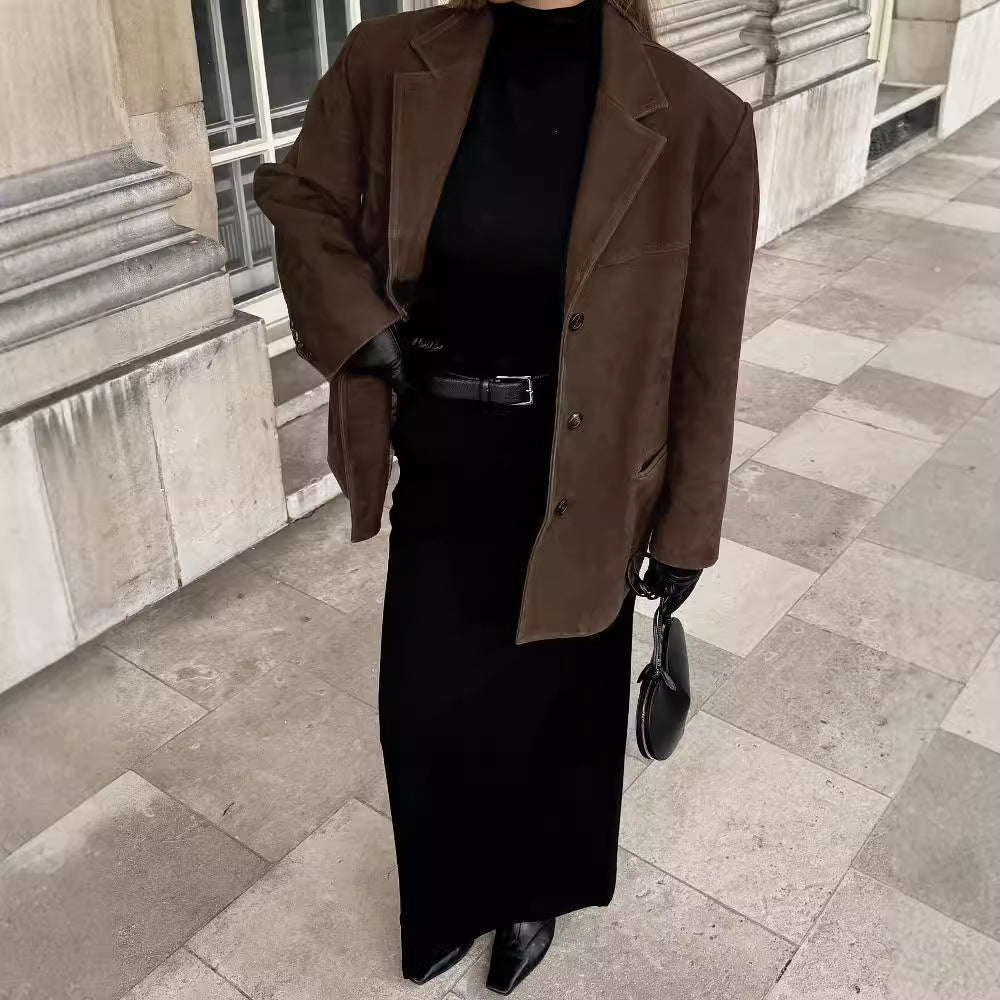Lavinia | Women's Genuine Suede One-Button Blazer