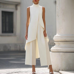 Fiorella draped high-neck jumpsuit in White