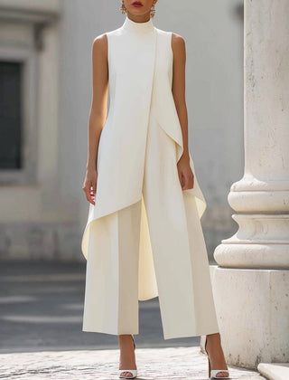 Fiorella draped high-neck jumpsuit in White