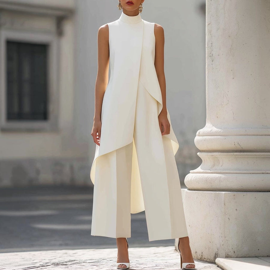Fiorella draped high-neck jumpsuit in White