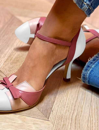 Tabitha two-tone bow heels in Blush Pink