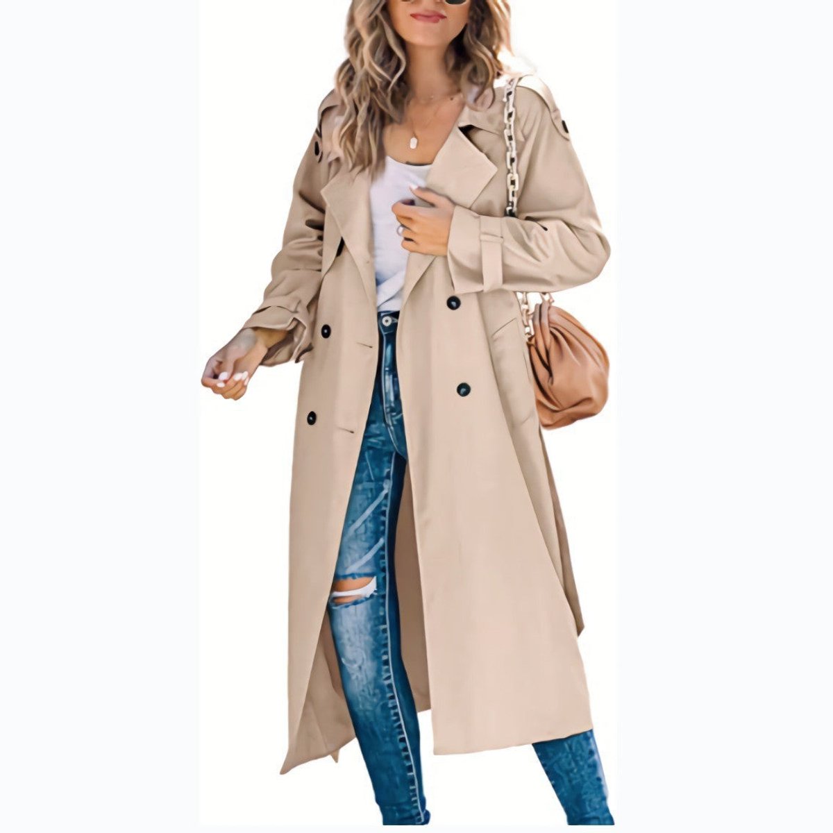 Samantha | Women's Oversized Double-Breasted Trench Coat with Tie Belt