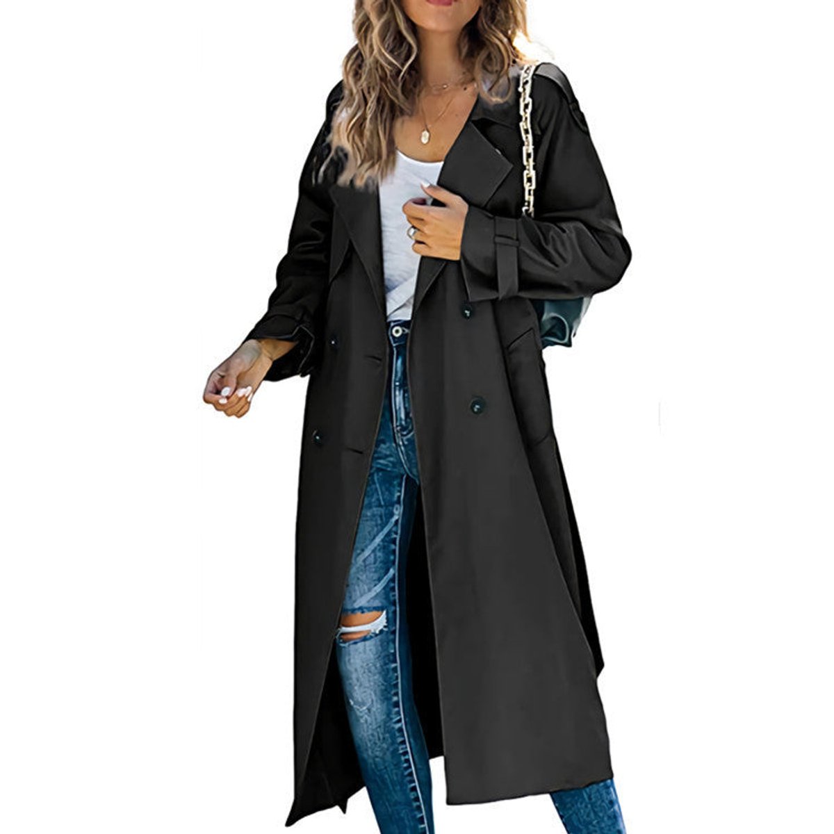Samantha | Women's Oversized Double-Breasted Trench Coat with Tie Belt