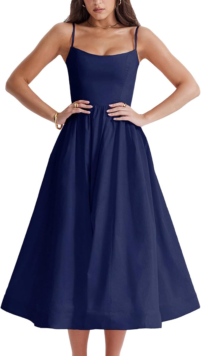 Valessia | Women's Lace-Up Back Elegant Midi Dress