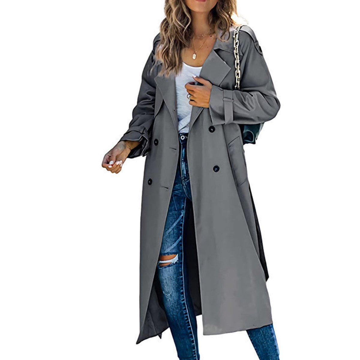 Samantha | Women's Oversized Double-Breasted Trench Coat with Tie Belt