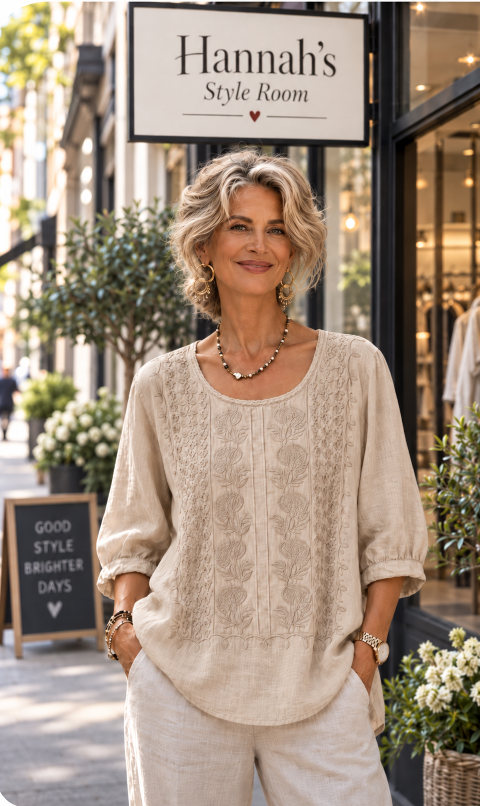 Arwen | Relaxed Embroidered 3/4 Sleeve Blouse