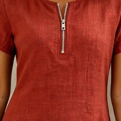Tamsin dress in Red, zip neckline close-up