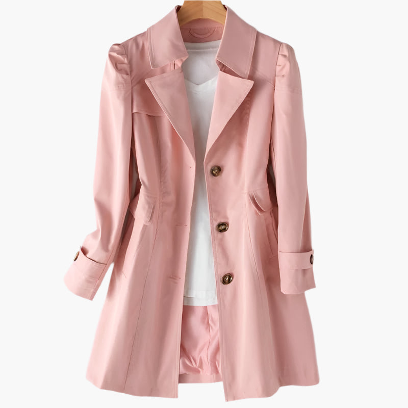 Natalie | Women's Classic Long Button-Front Trench Coat