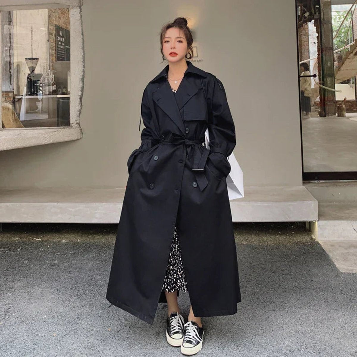 Arabella | Women's Oversized Double-Breasted Maxi Trench Coat with Tie Belt