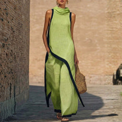 Ingrid cowl-neck top and wide-leg pant set in Green