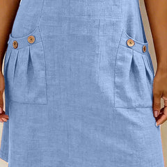 Tamsin dress in Blue, button pocket detail