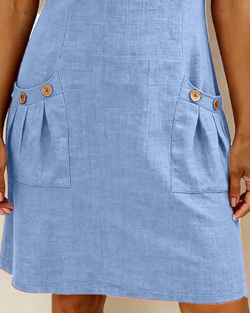 Tamsin dress in Blue, button pocket detail