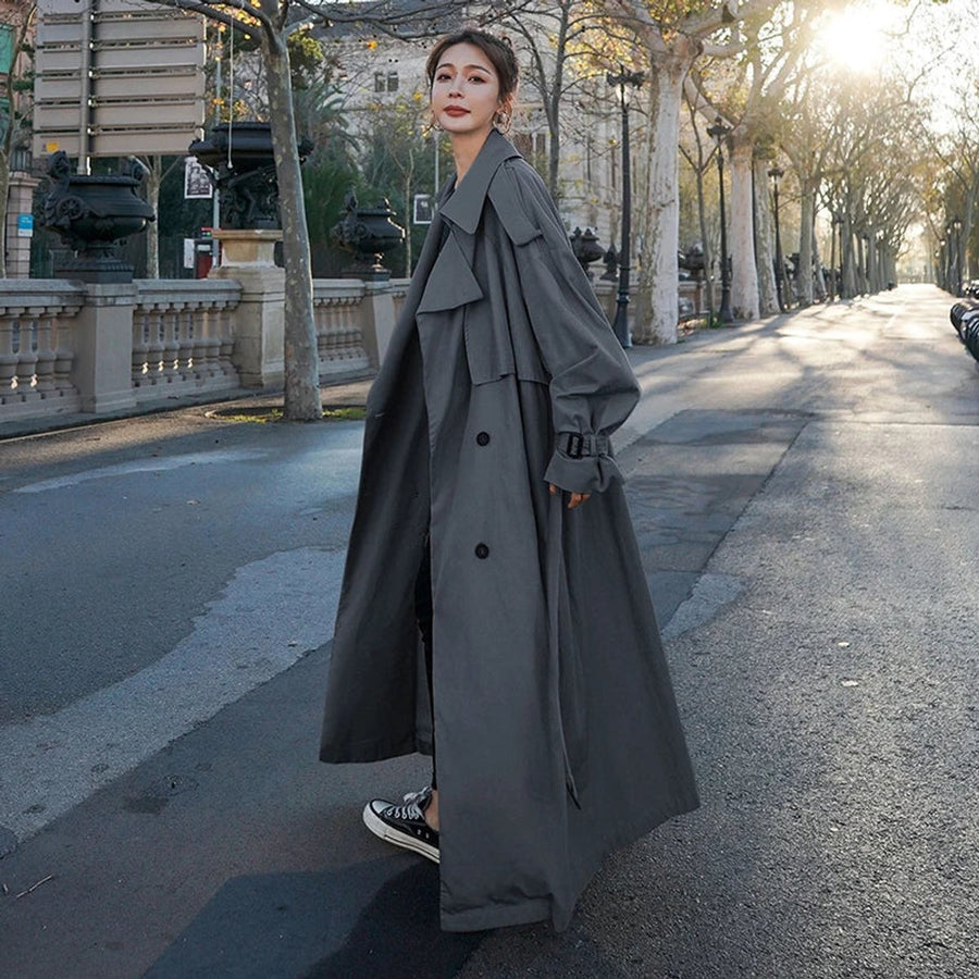 Arabella | Women's Oversized Double-Breasted Maxi Trench Coat with Tie Belt
