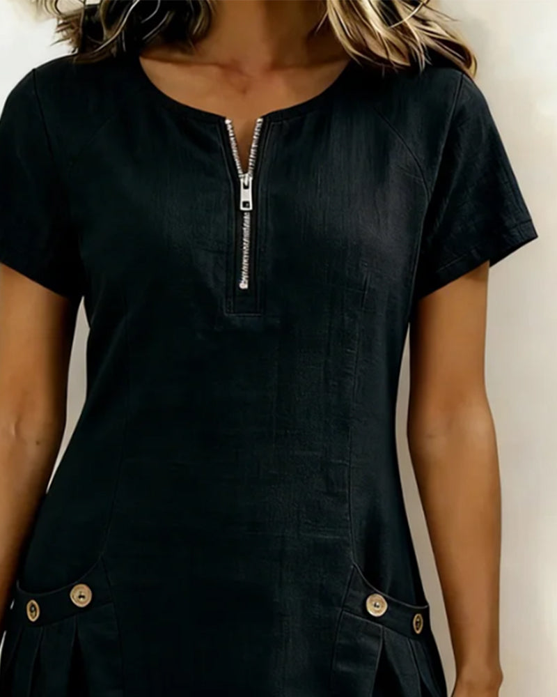 Tamsin dress in Black, zip neckline close-up