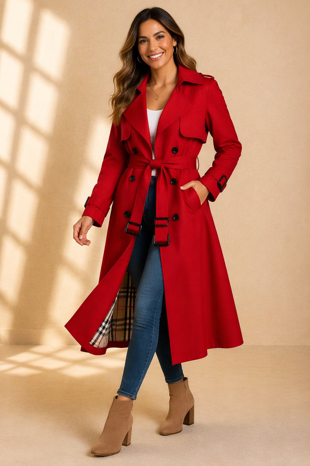 Stevie | Elegant Women's Long Trench Coat with Waist Belt