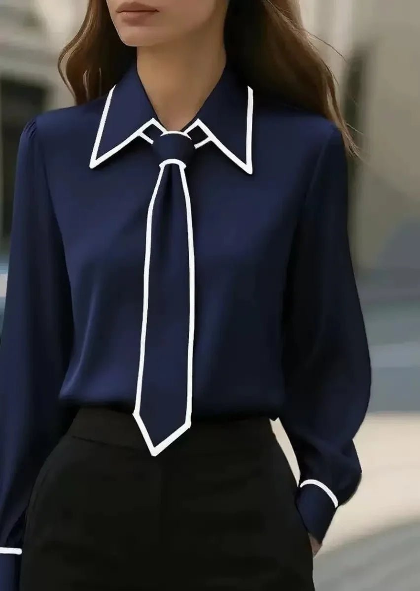 Aveline | Timeless Refined Contrast Tie Blouse
