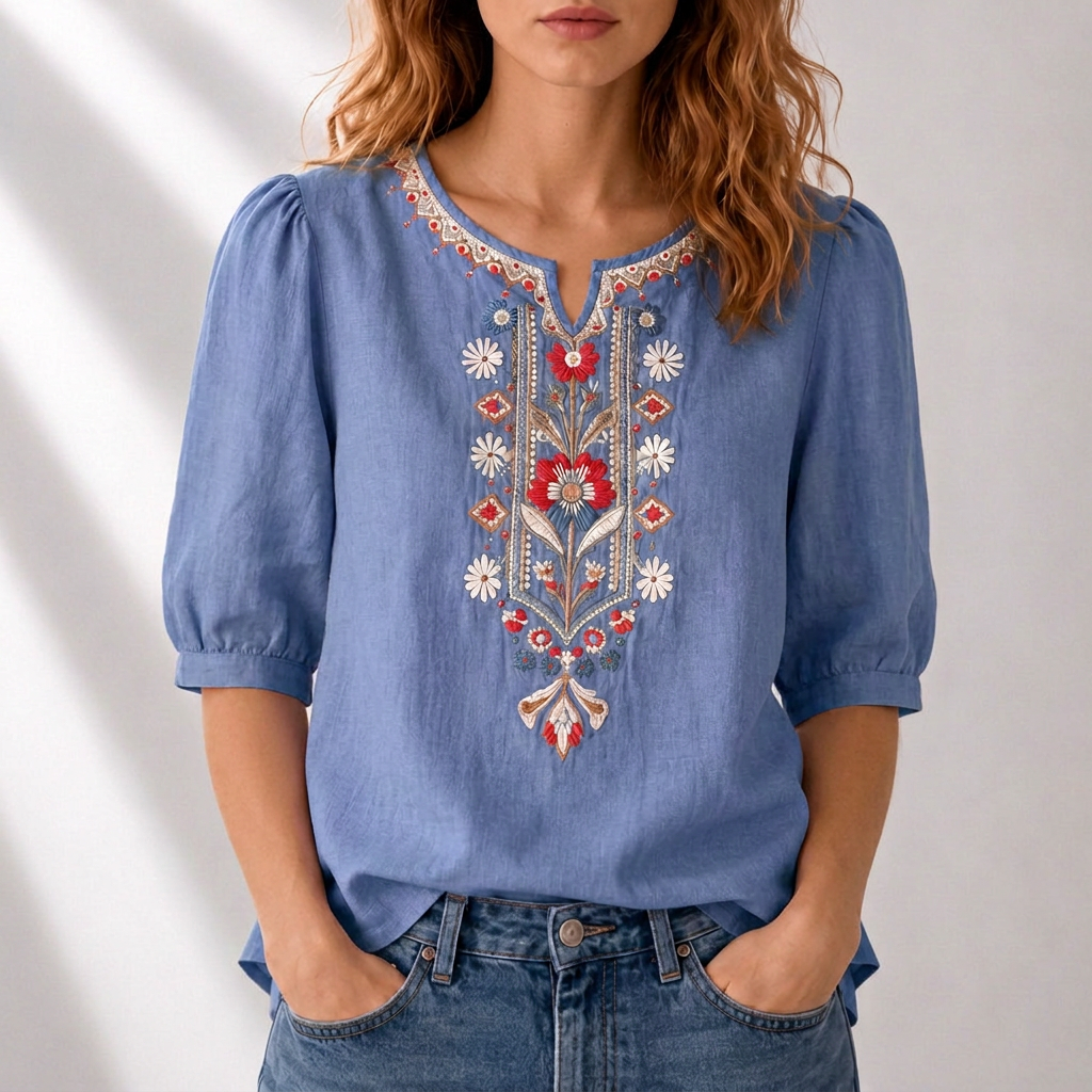 Livia | Elegant Floral Embroidered Blouse