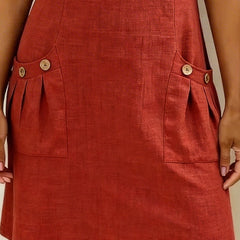Tamsin dress in Red, button pocket detail